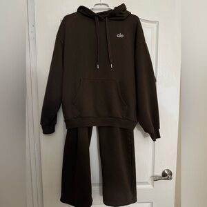 ALO accolade SET medium excellent brown ✨ wide leg pants + hoodie